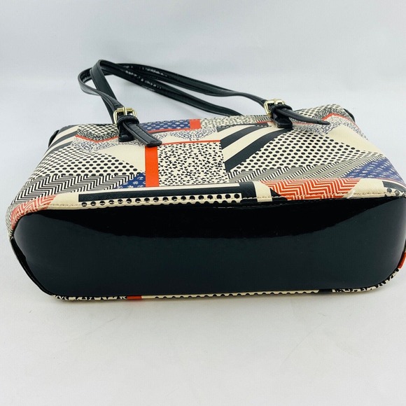 Anne‎ Klein Handbag Multicolor Chevron Polka Dot Stripe Faux Leather Patent Trim - Picture 7 of 10